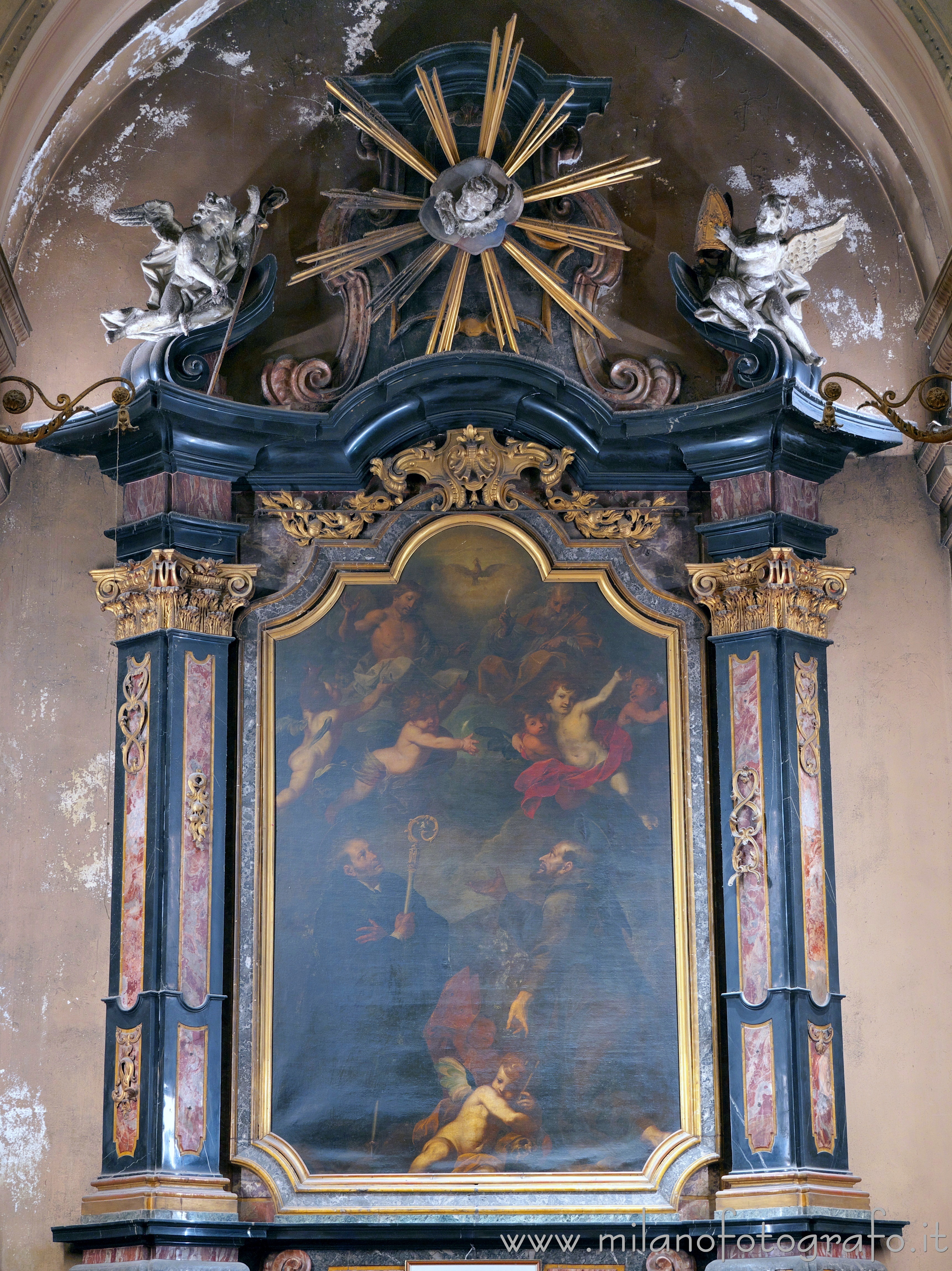 Milan (Italy) - San Mauro with St. Francis and angels in the Church of San Pietro Celestino